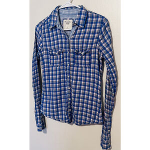 Abercrombie & Fitch Lightweight Plaid Shirt Women's Small Blue Plaid Cotton Top